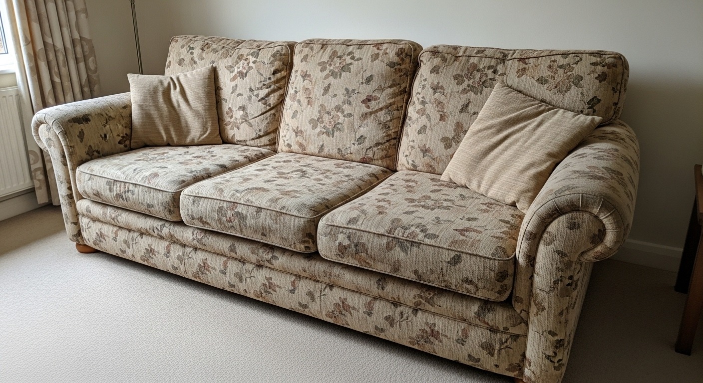 Dated sofa before reupholstery